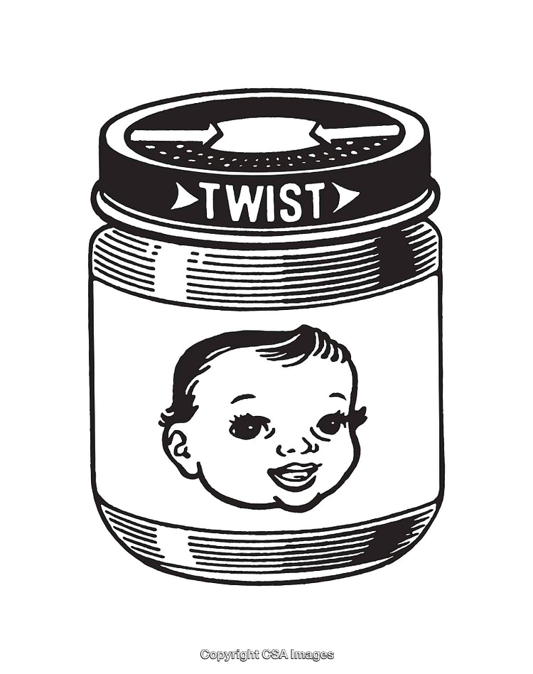 Black and White Line Art of a Jar with a Smiling Baby Face