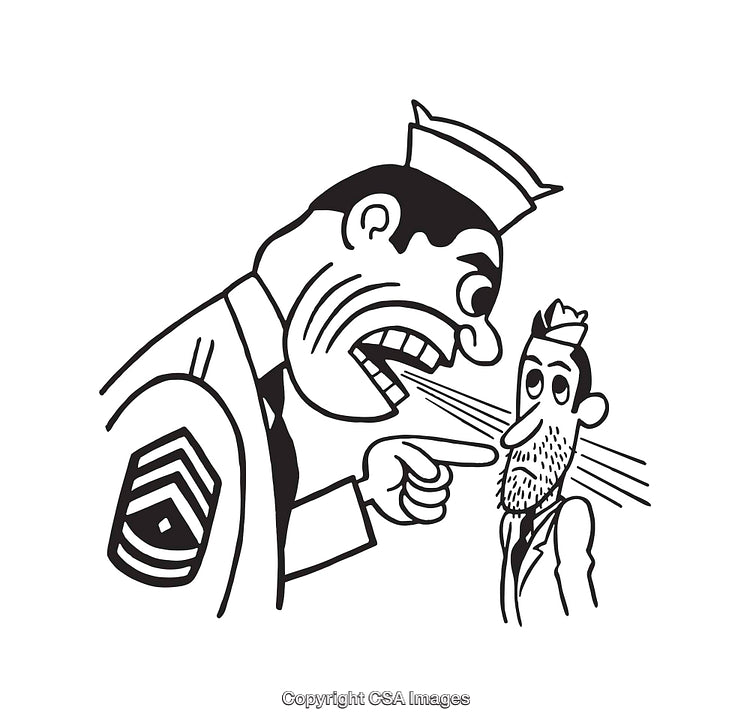 Illustration of a Military Officer Yelling at a Subordinate in Line Art