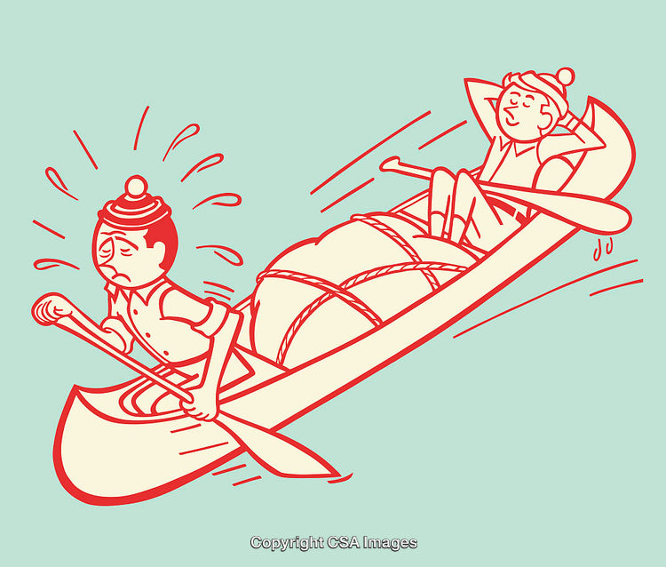 Illustration of Teamwork Dynamics in a Canoe Adventure