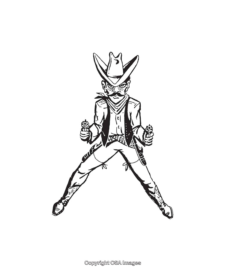Black and White Illustration of a Cowboy in a Standoff