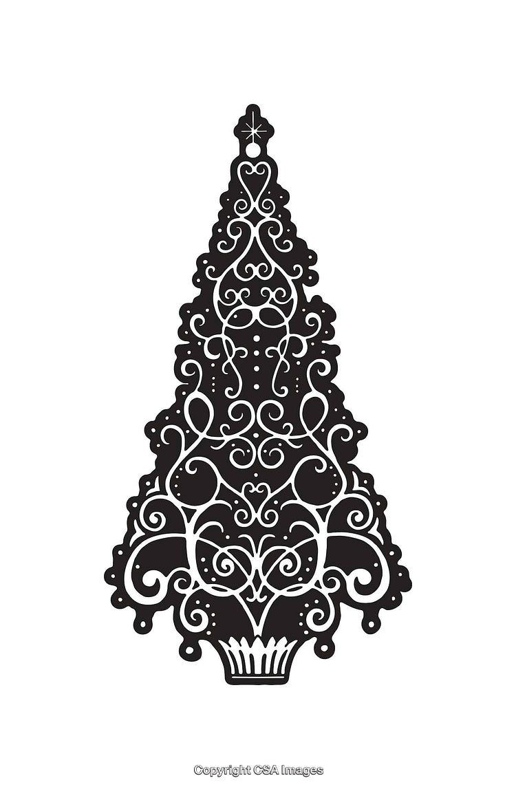 Ornamental Christmas Tree Silhouette With Intricate Line Art Design