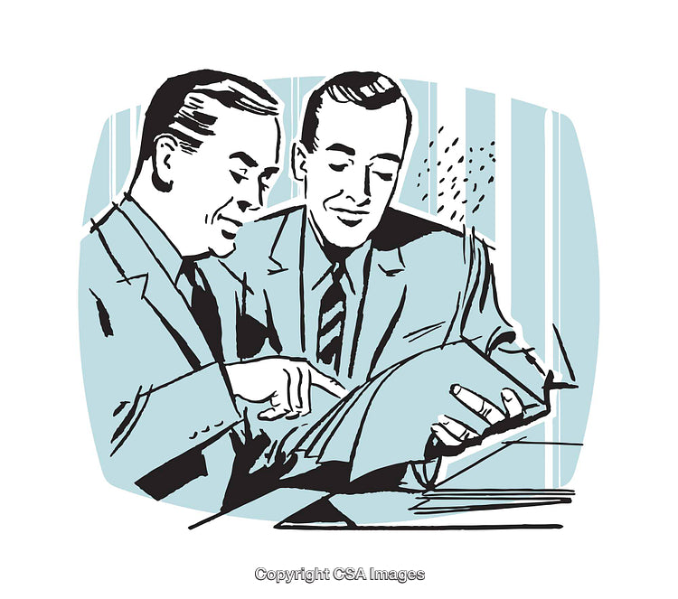 Professional Business Discussion Between Two Men in Retro Style