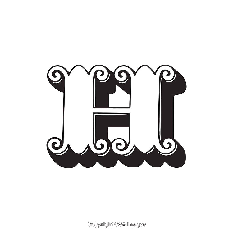 Intricate Black and White Ornate Typography Featuring the Letter H