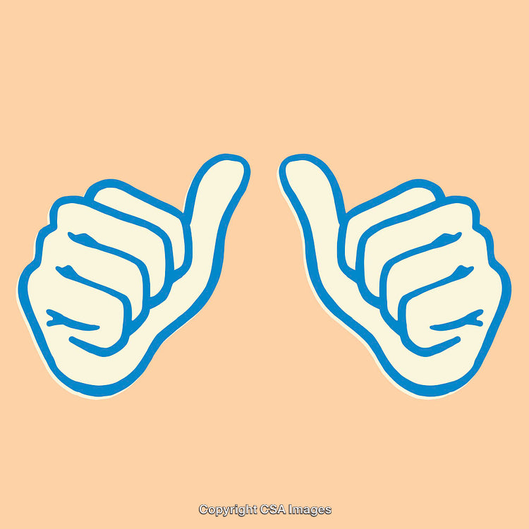 Two Thumbs Up Hand Gesture Illustration in Bold Blue Line Art Style