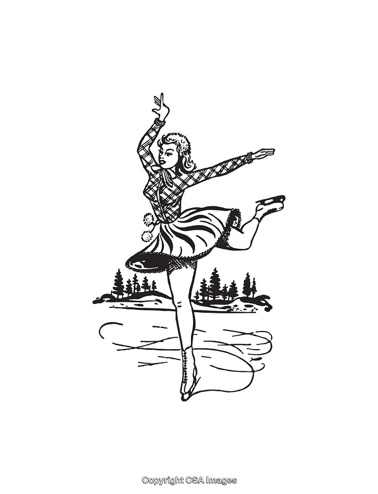 Detailed Vintage Illustration of a Figure Skater Performing on Ice