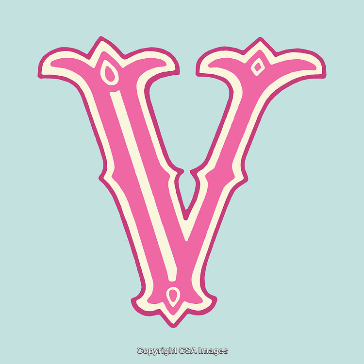 Decorative Illustration of the Letter V in Pink and Cream