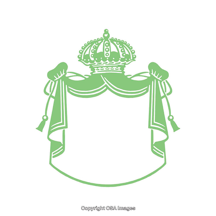 Elegant Crown Symbol with Green Curtain Design on White Background