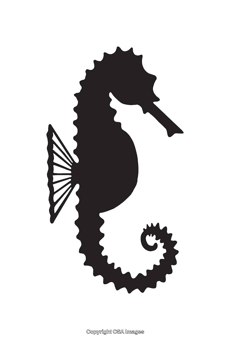 Silhouette Illustration of a Seahorse in Black and White Design
