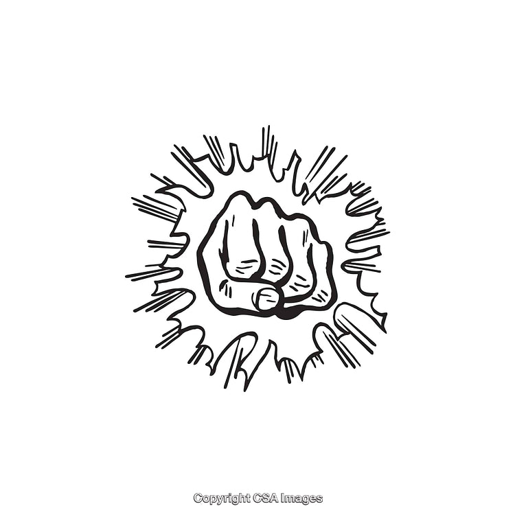 Dynamic Black and White Line Art of a Punch Hand Illustration