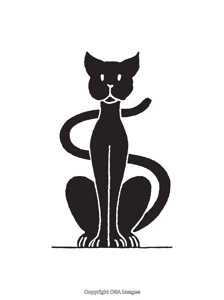 Stylized Black Cat Line Art Design With Unique Tail Shape