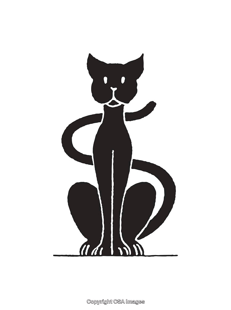 Stylized Black Cat Line Art Design With Unique Tail Shape