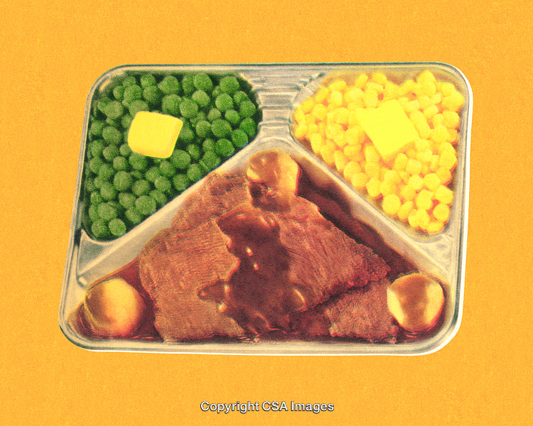 Retro Styled Image of a Classic TV Dinner with Vibrant Colors