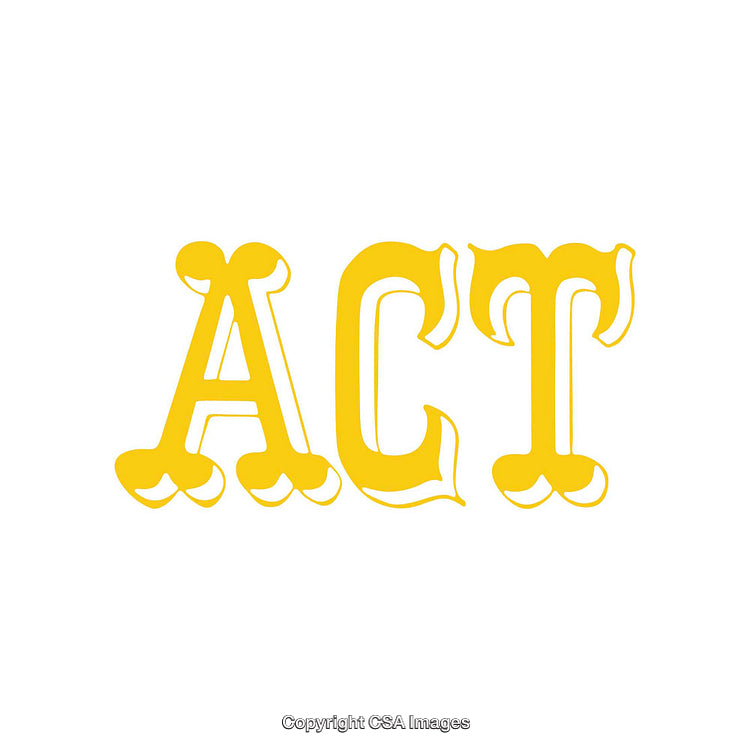 Bold Yellow Lettering Design with the Word ACT on White Background