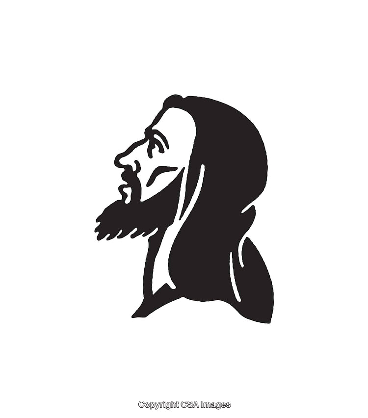Black and White Line Art Profile of a Reflective Bearded Man