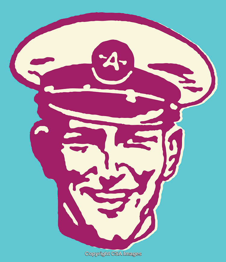 Vibrant Pop Art Style of Smiling Man in Uniform Hat