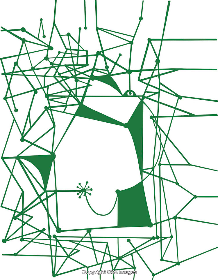 Abstract Geometric Green Pattern with Lines and Connections on White Background