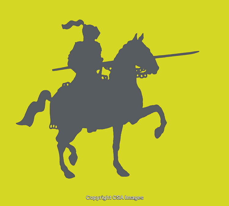 Knight Silhouette on Horseback with Lance in Bold Yellow Background