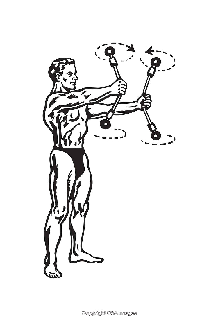 Vintage Illustration of Fitness Exercise Using Rotating Bars