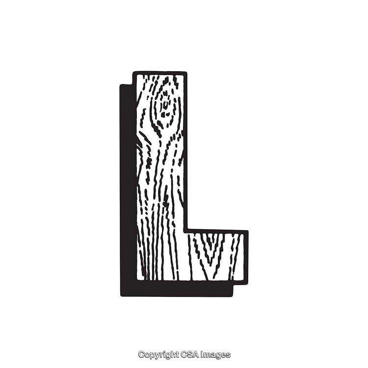 Woodgrain Designed Letter 'L' with Bold Black Outline