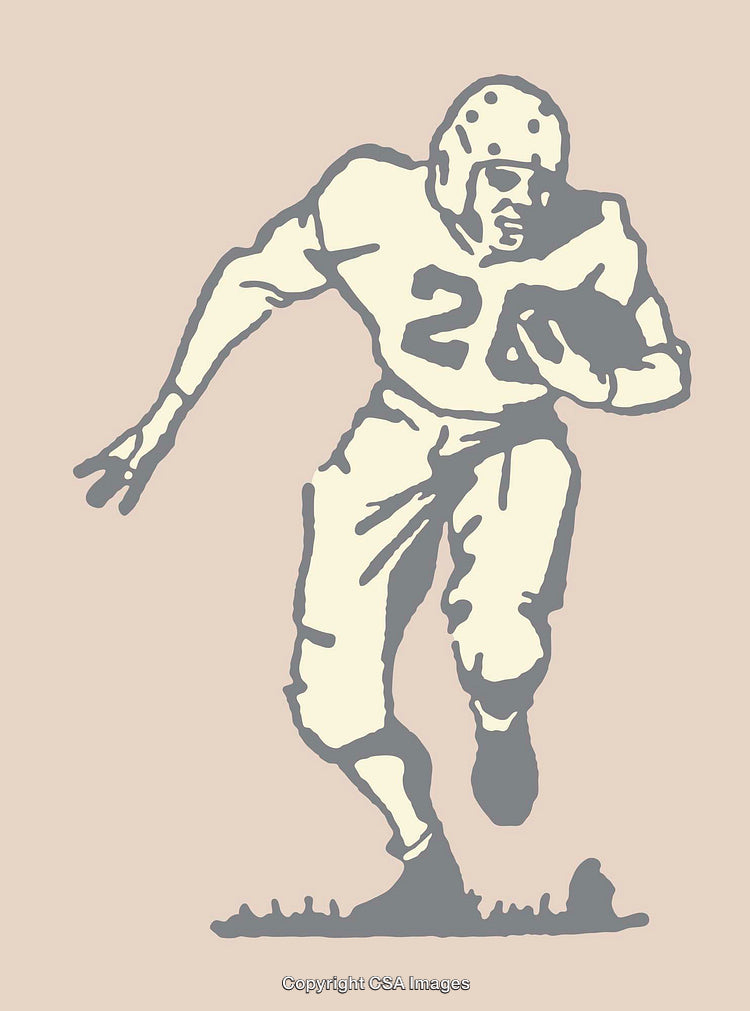 Illustrated Vintage Football Player Running in Game Action Pose