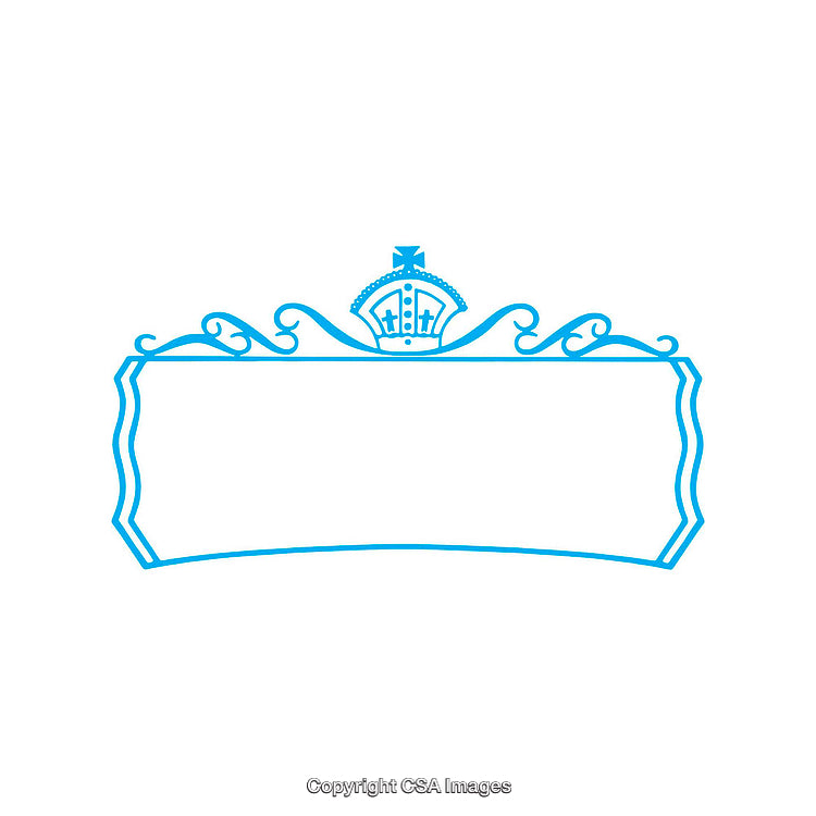 Elegant Blue Frame Decorated With Crown and Ornate Flourishes on White