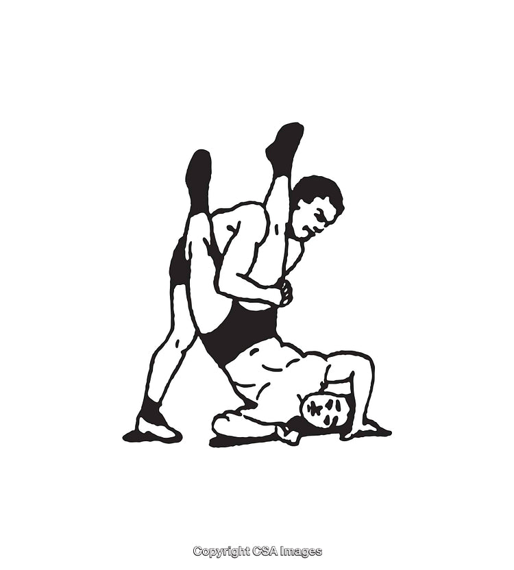 Black and White Line Art of Two Wrestlers in Action