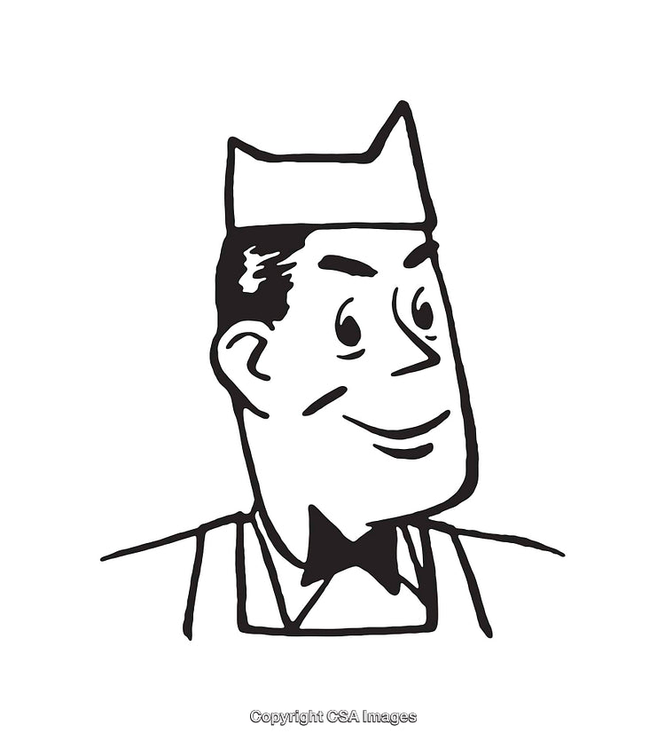 Vintage Black And White Illustration of a Friendly Worker Character