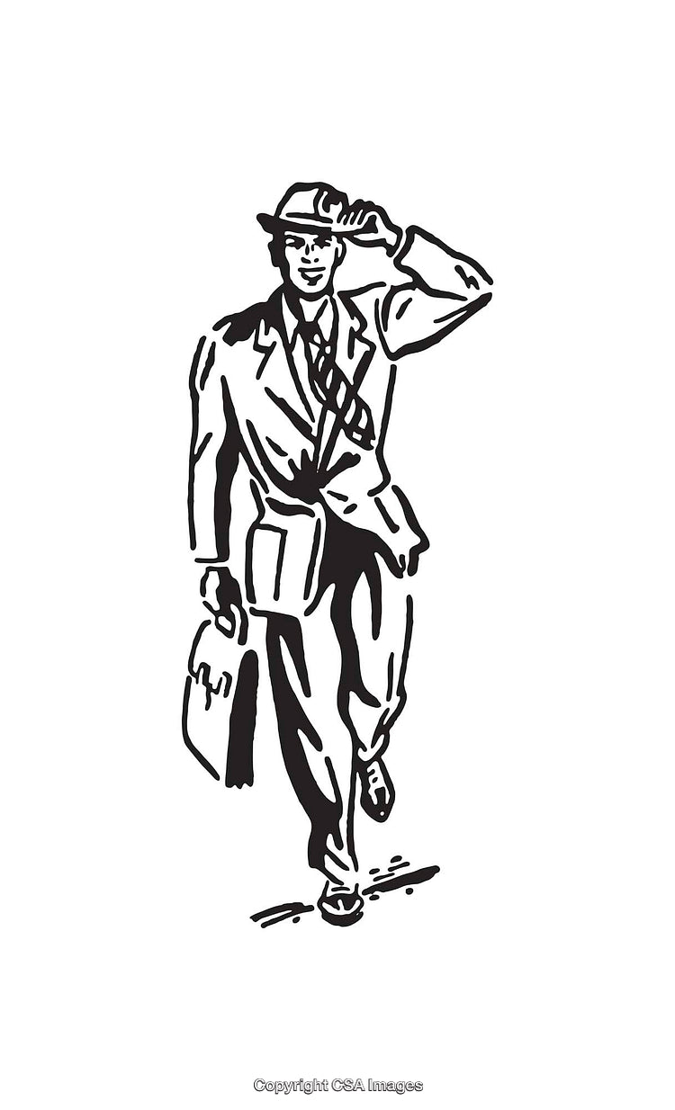 Vintage Businessman Line Art Illustration in Black and White