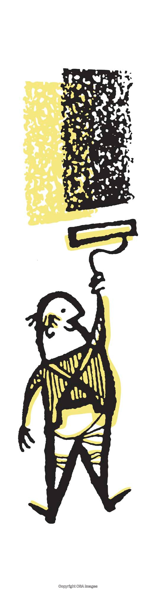 Quirky Illustration of a Painter Using a Roller to Paint a Wall