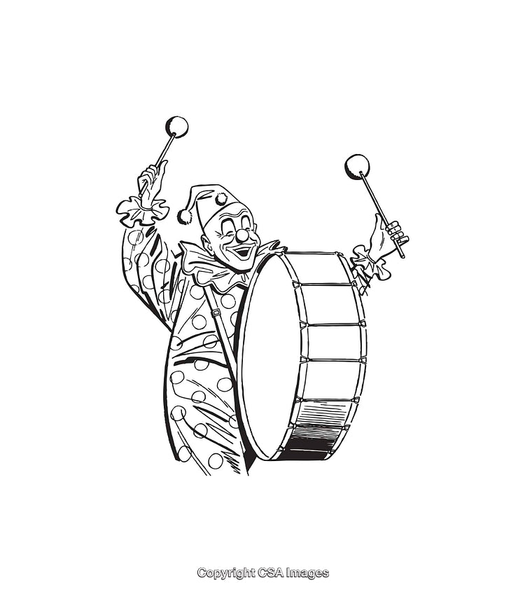 Clown Playing a Large Drum in a Lively Performance Illustration