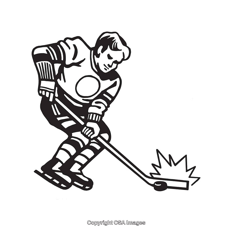 Black and White Illustration of a Hockey Player in Action