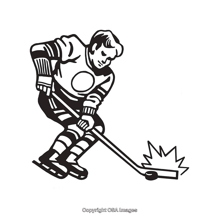Black and White Illustration of a Hockey Player in Action