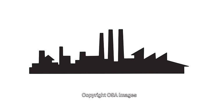 Black and White Silhouette of an Industrial Factory Scene