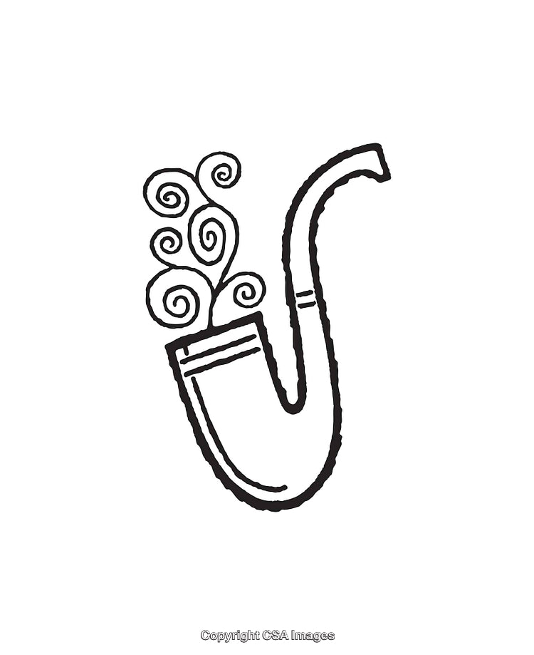 Whimsical Line Art Illustration of a Saxophone with Decorative Swirls