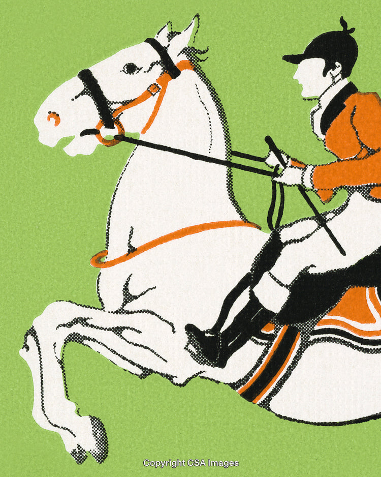 Illustration of Equestrian Rider on a Jumping Horse with Green Background