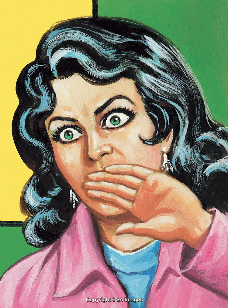 Vintage Illustration of Woman in Shock with Hand Covering Mouth