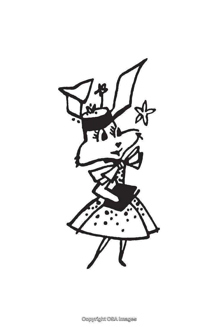 Charming Line Art Illustration of a Dressed Rabbit with a Star