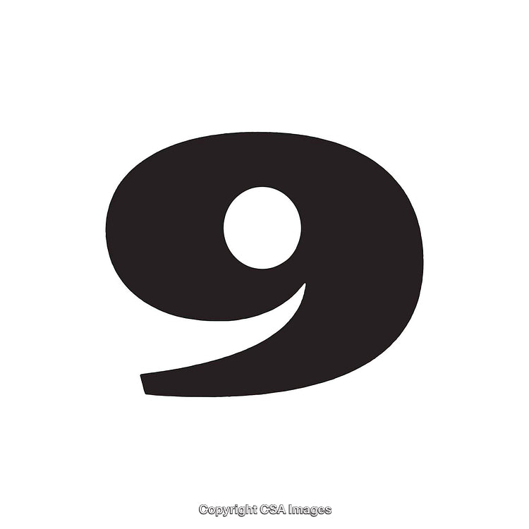 Bold Black Number Nine Icon on White Background