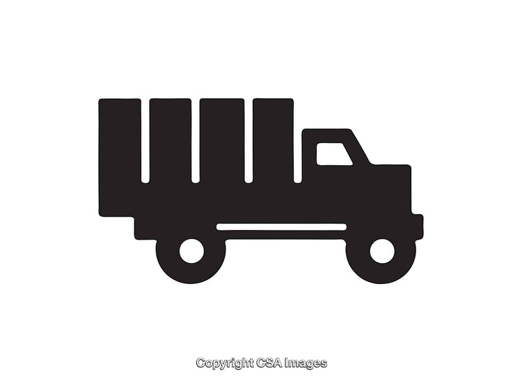Black and White Illustration of a Delivery Truck Icon Silhouette