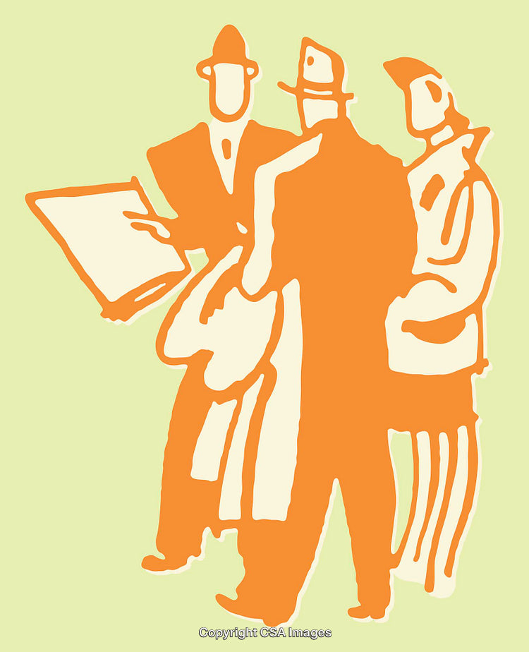 Group of People in Colorful Line Art Illustration with Vibrant Tones