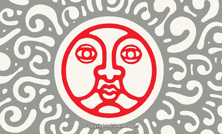 Red and White Abstract Sun Face with Swirling Background