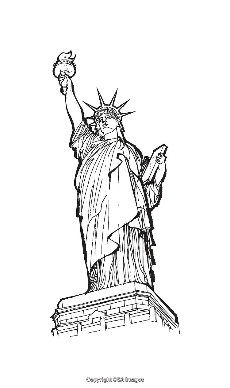 Statue of Liberty Iconic Detailed Line Art Drawing in Black and White