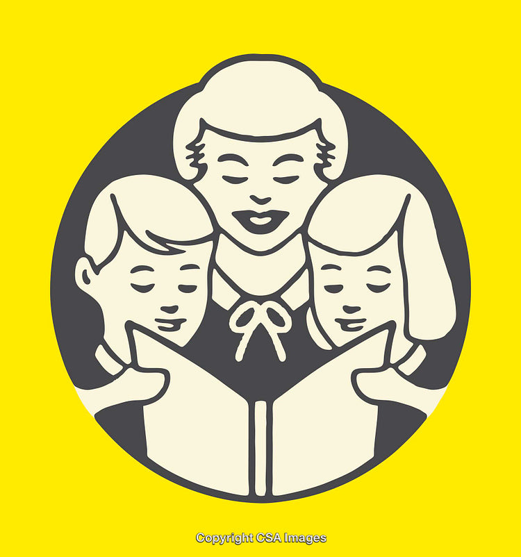 Illustration of a Family Reading Together in a Retro Style
