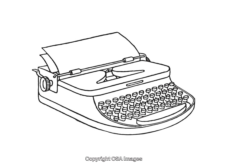 Black and White Line Art Illustration of a Retro Typewriter