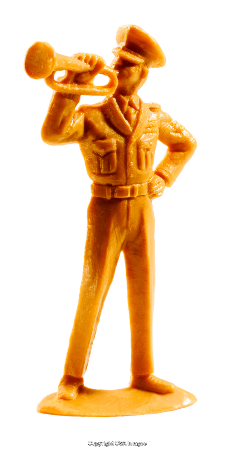Plastic Toy Figure of a Military Soldier Playing a Bugle Horn