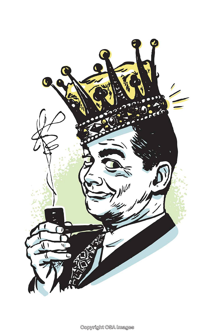 Retro Style Illustration of a Crowned Gentleman Smoking a Pipe