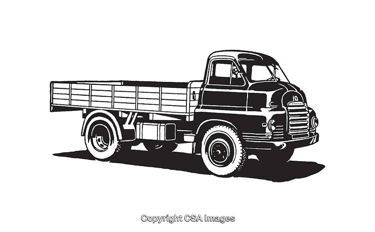 Black and White Illustration of a Classic Vintage Truck Design