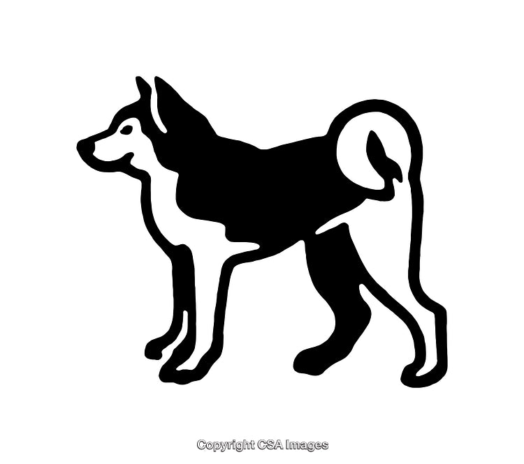 Black and White Line Art Illustration of a Standing Dog Silhouette