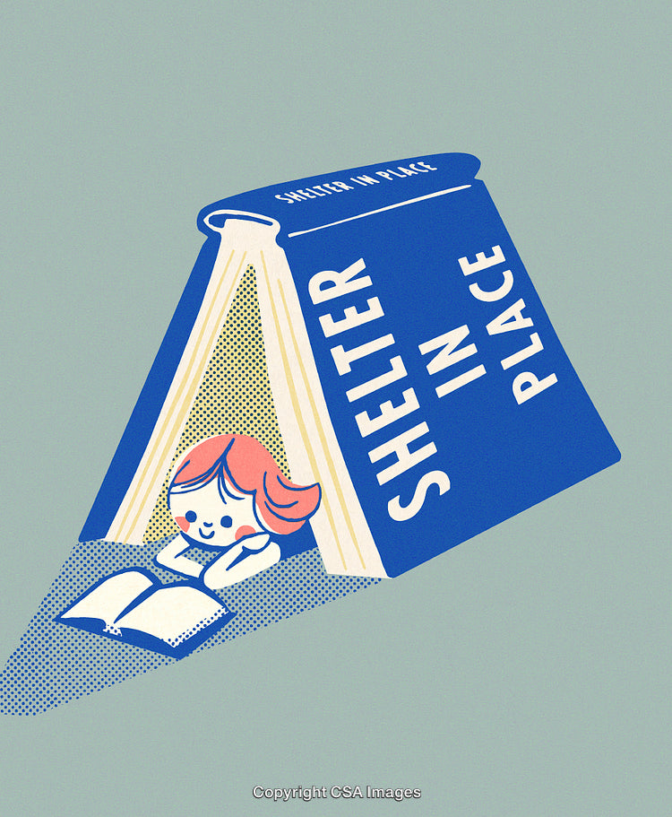 Woman Reading a Book for Comfort and Shelter-Themed Illustration Design