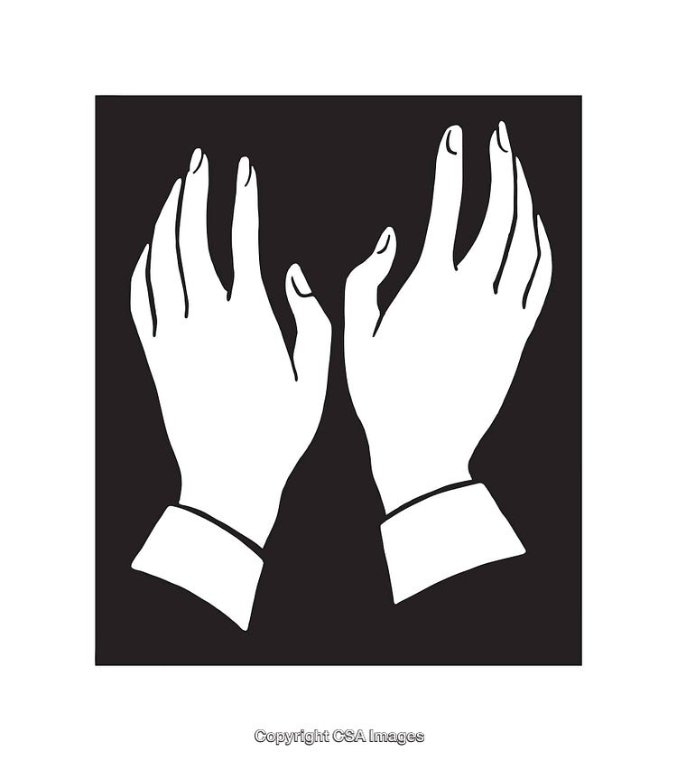 Black and White Line Art of Hands in Gesture Pose with Contrast